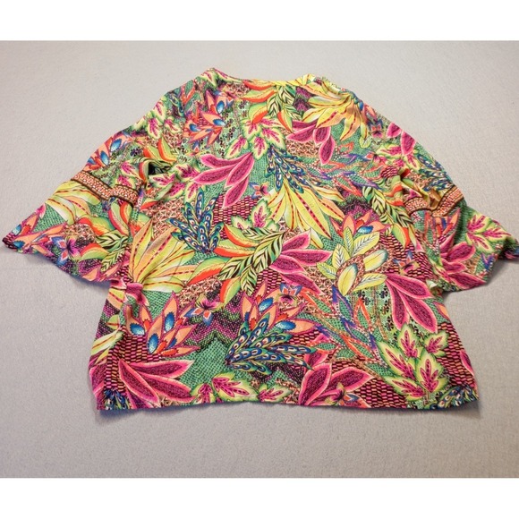 Macy's Tacera Women's M Summer Beach Party Boho 70's 3/4 Flare Neon Floral - Picture 2 of 12